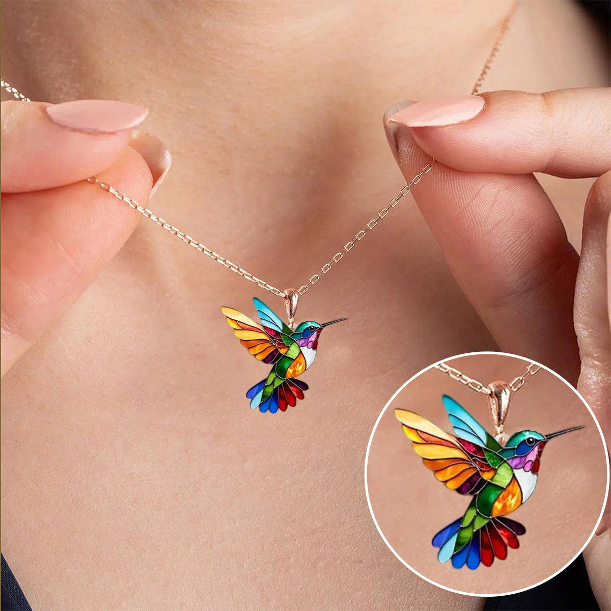 Sieradenset met kolibriemotief - ketting en oorbellen