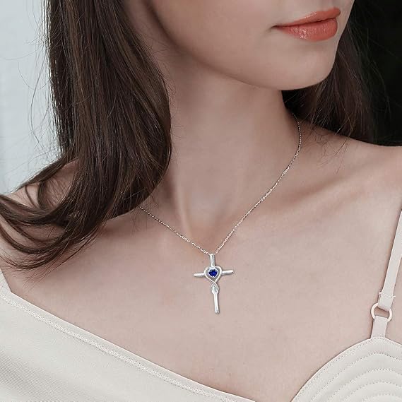 Saffieren hartvormige kruisketting | Witgoud