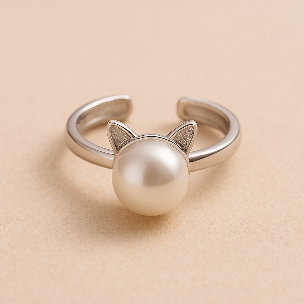 Ketting, oorbellen en ring met katmotief