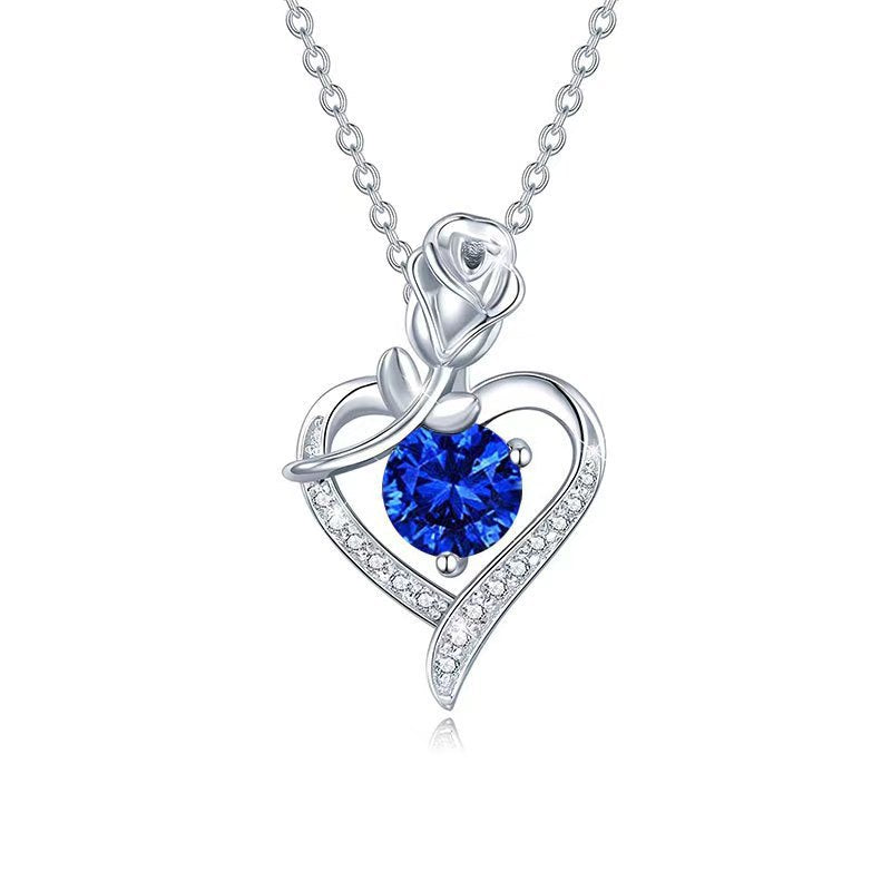 Saffierrozenhartketting | Witgoud