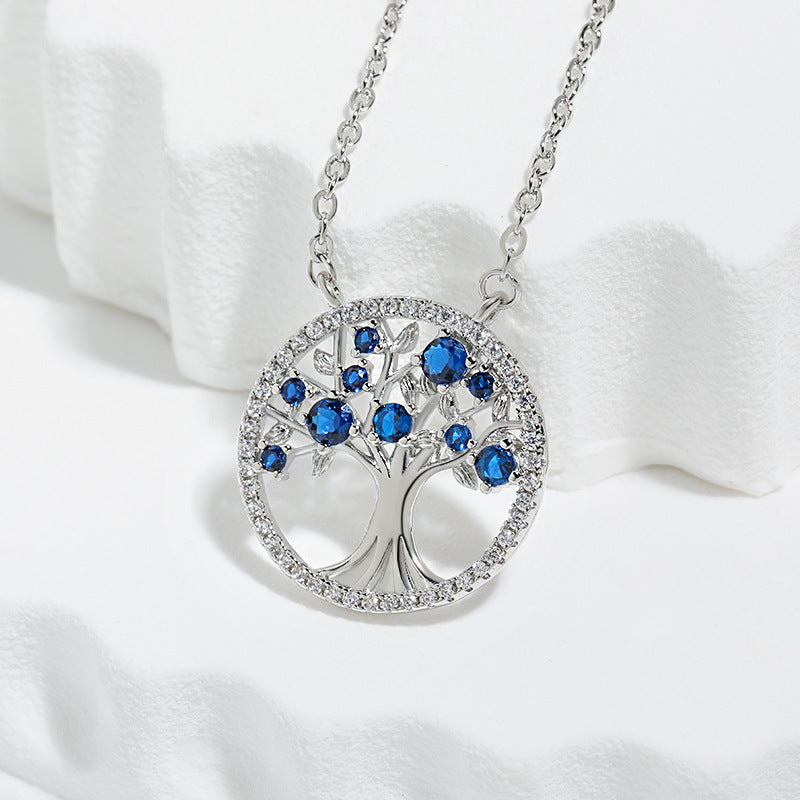 Levensboom saffieren ketting | Witgoud