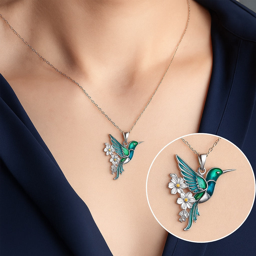 Ketting met kolibriemotief en bijpassende oorbellen