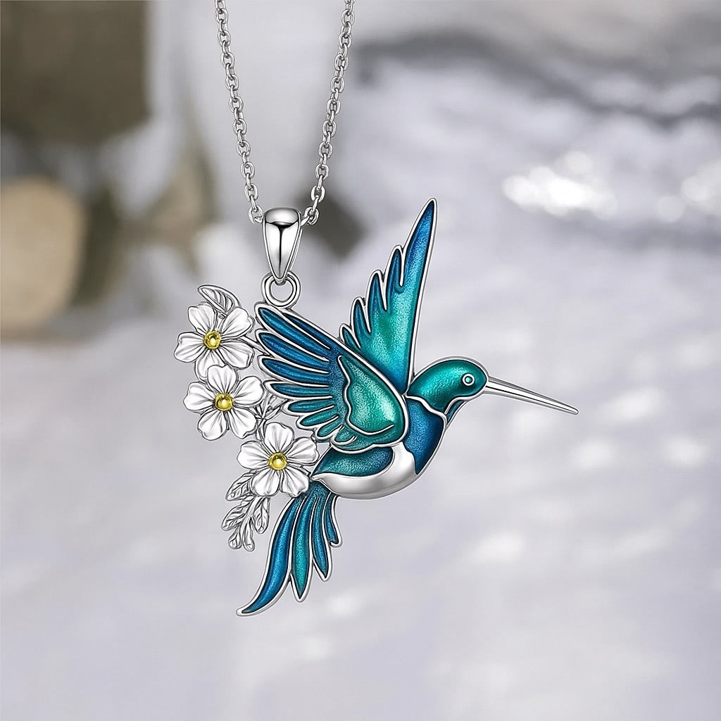 Ketting met kolibriemotief en bijpassende oorbellen