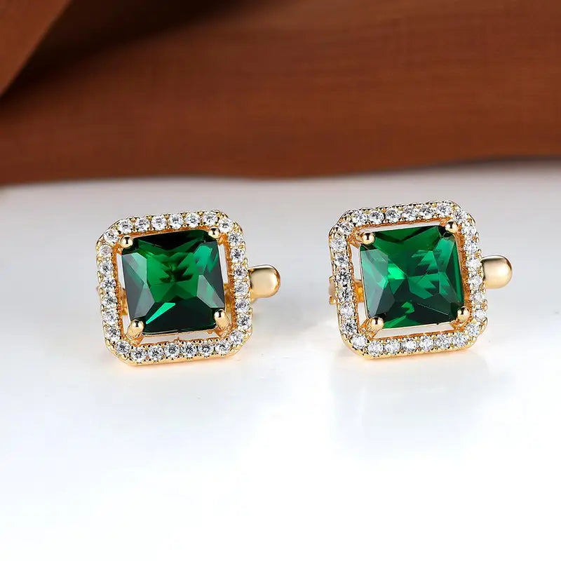 Groene vierkante zirkonia-oorbellen | Goud