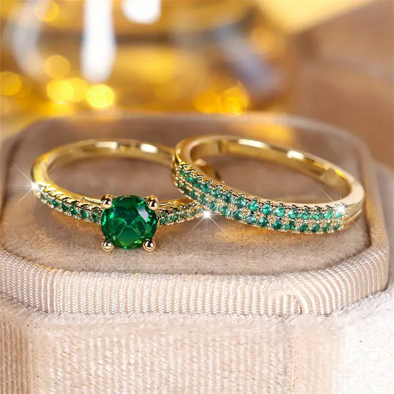 Serena duo-ringenset met smaragd | Goud