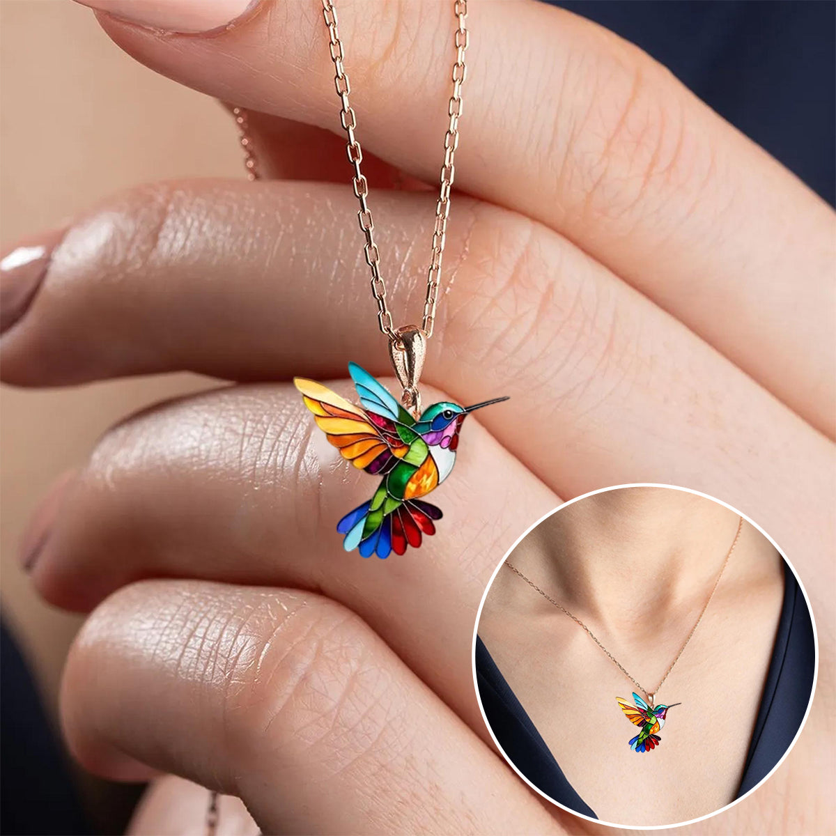 Sieradenset met kolibriemotief - ketting en oorbellen
