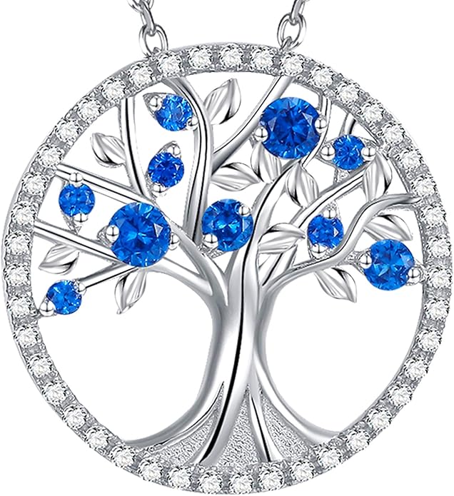 Levensboom saffieren ketting | Witgoud