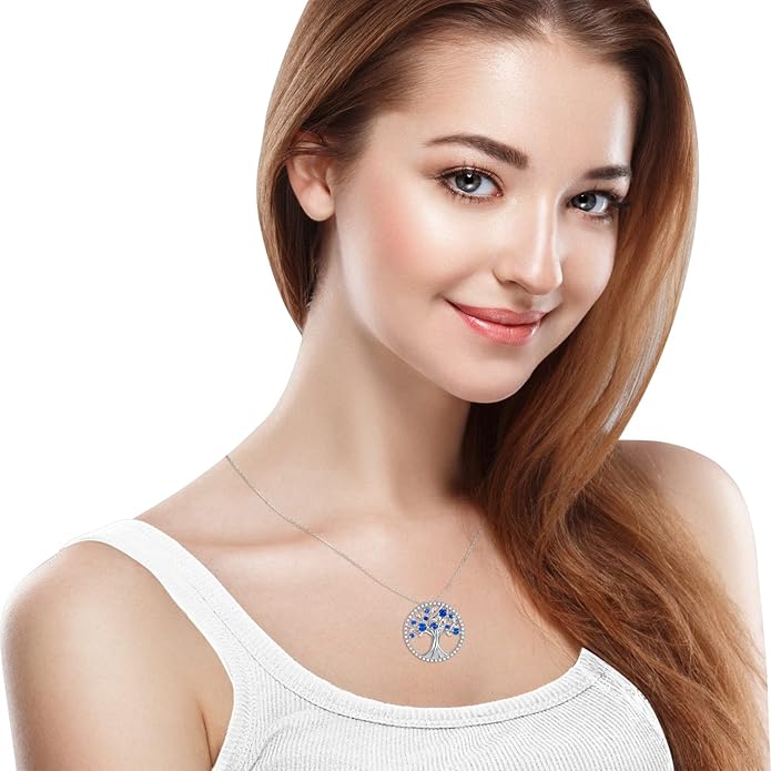 Levensboom saffieren ketting | Witgoud