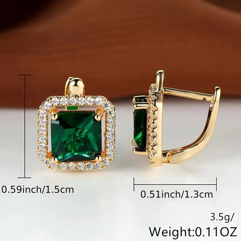 Groene vierkante zirkonia-oorbellen | Goud