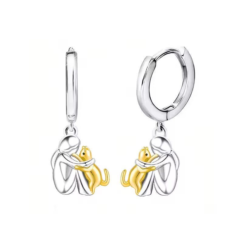 Hangerketting met katmotief en bijpassende oorbellen