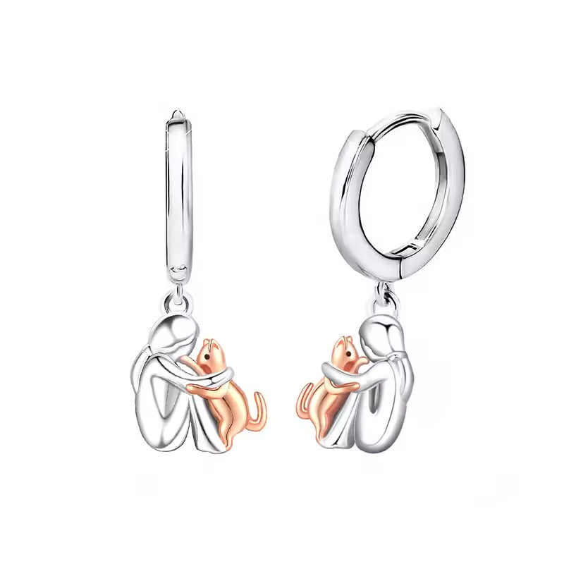 Hangerketting met katmotief en bijpassende oorbellen