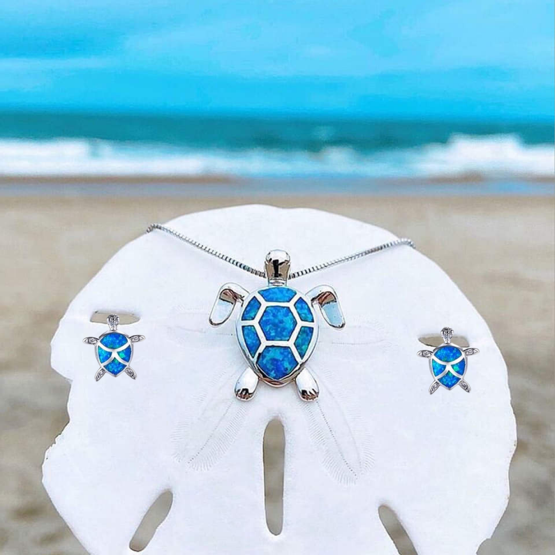Ketting en oorbellen met zeeschildpadontwerp