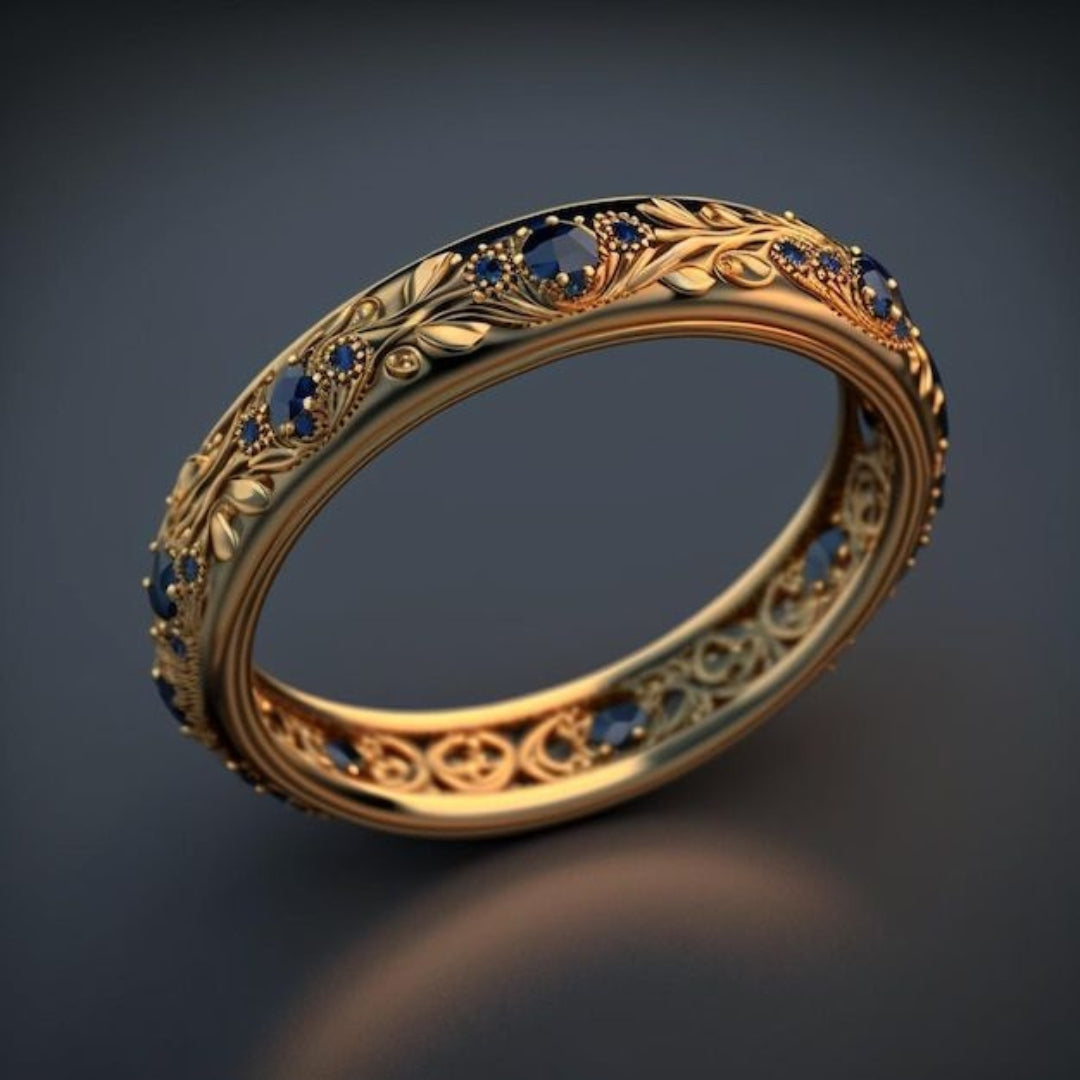 Exotische ring met fijn blauw zirkonia-blad