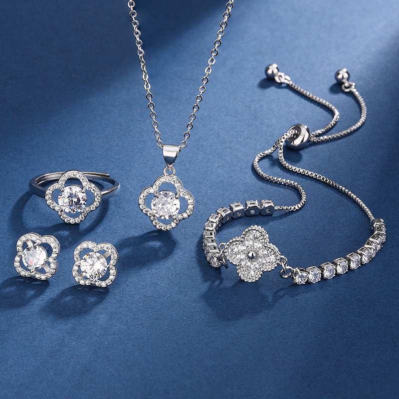 Aria Klaverblad Charm Set | Witgoud