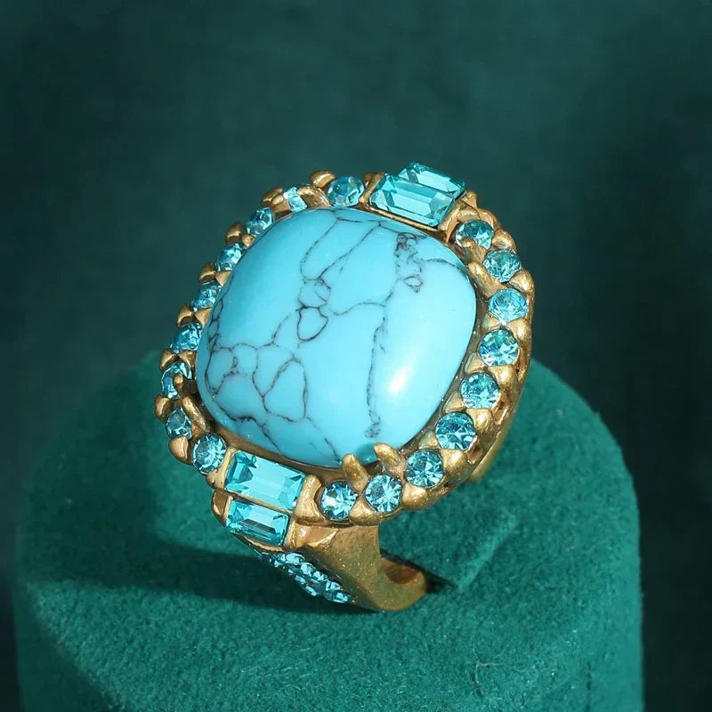 Retro Art Déco ring in turkoois en goud