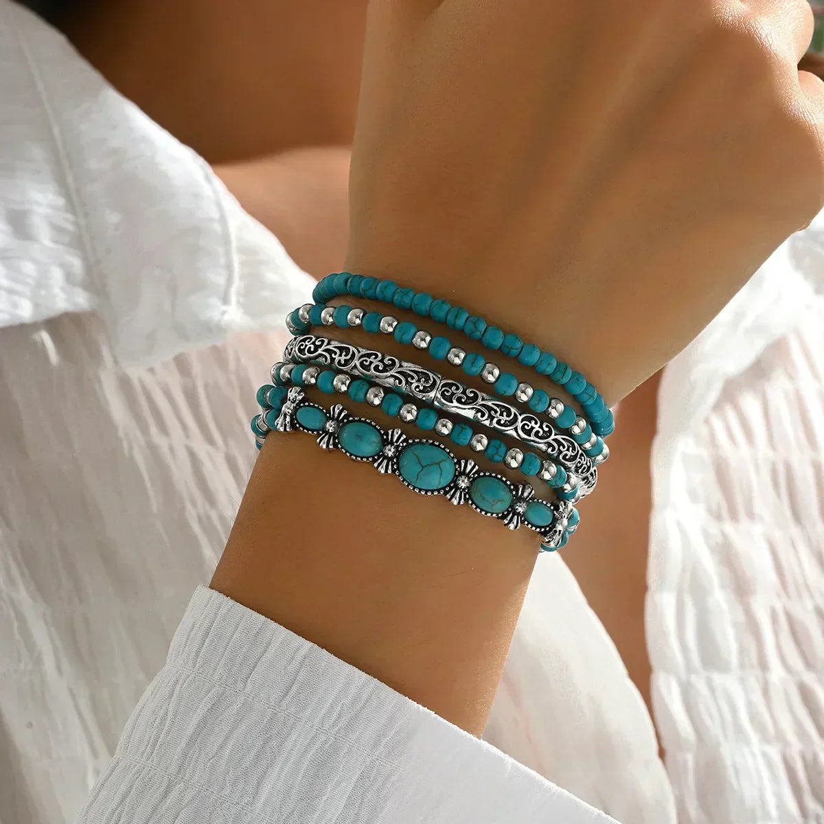 Boho Chic Turquoise Parelarmband Collectie