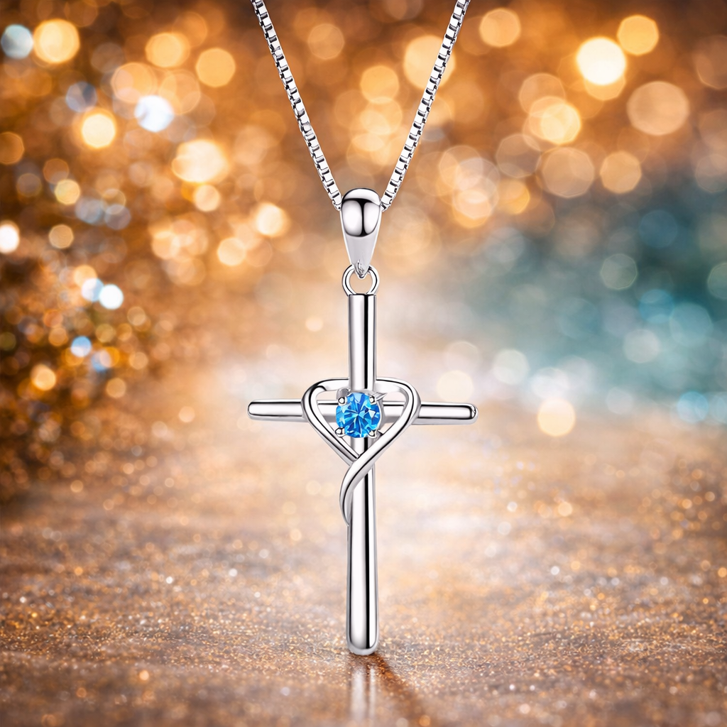 Saffieren kruisketting | Witgoud