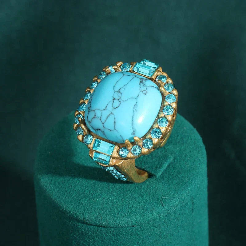 Retro Art Déco ring in turkoois en goud