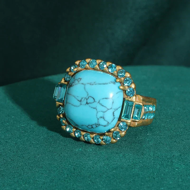 Retro Art Déco ring in turkoois en goud