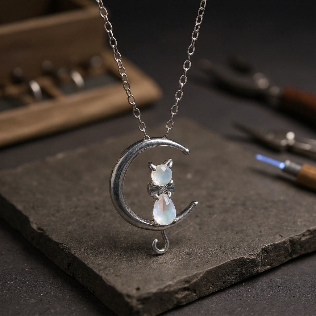 Ketting met halve maan en katmotief