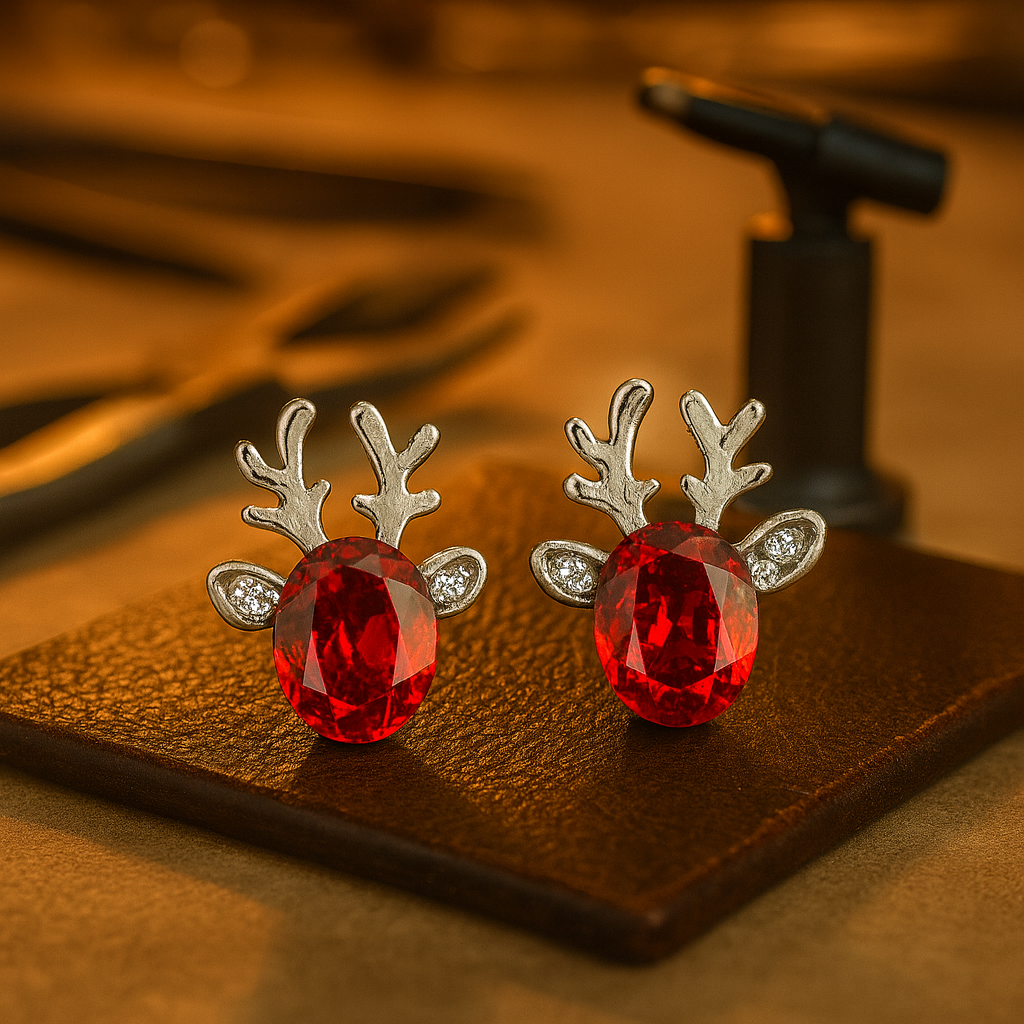 Rendier-vormige oorknopjes met decoratieve kristaldetails