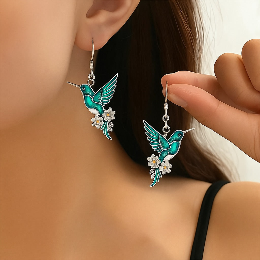 Ketting met kolibriemotief en bijpassende oorbellen