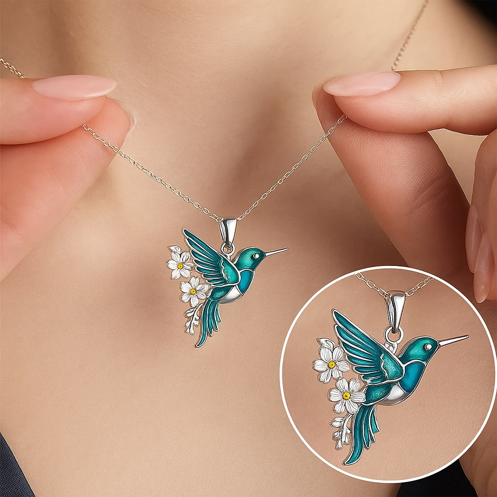 Ketting met kolibriemotief en bijpassende oorbellen