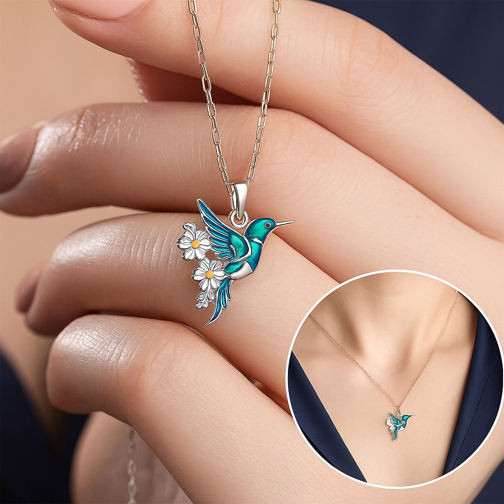 Ketting met kolibriemotief en bijpassende oorbellen