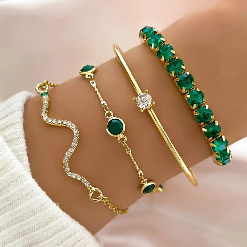 Retro Groene Zirkonia Armbandenset