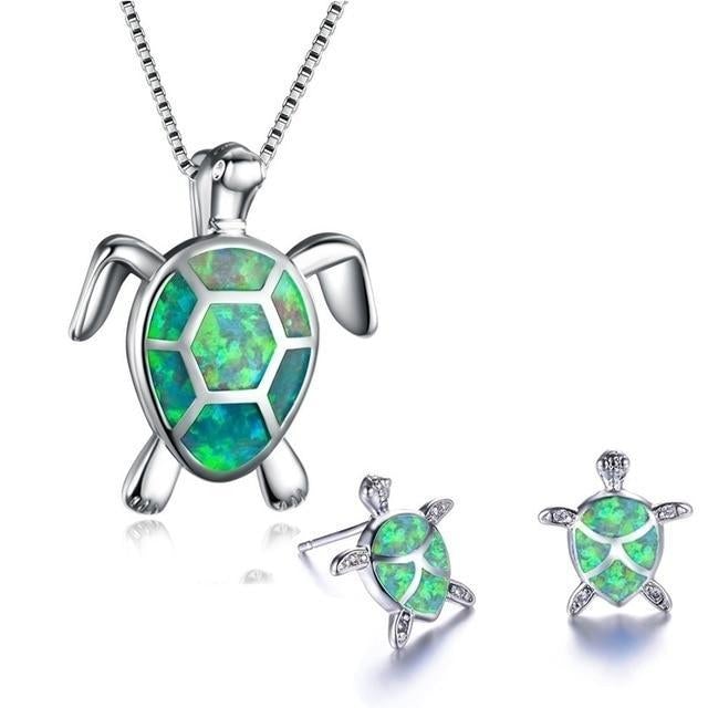 Ketting en oorbellen met zeeschildpadontwerp
